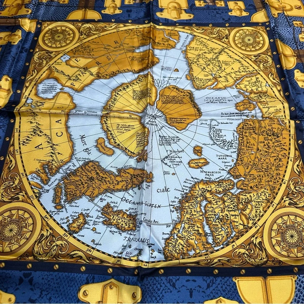 Larioseta Como Silk Scarf VINTAGE– World Map & Travel Trunks, Made in Italy